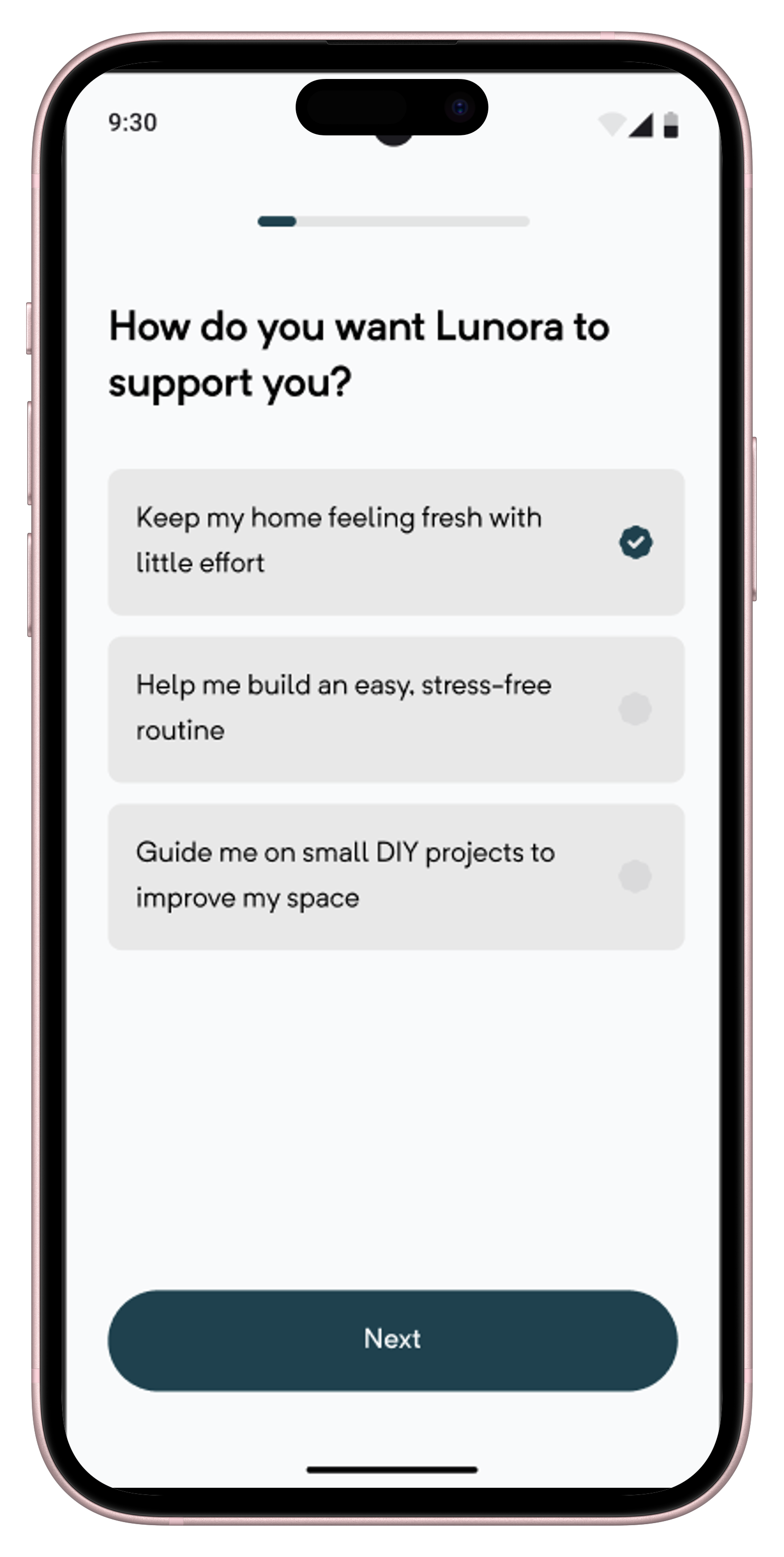 Onboarding questions screenshot